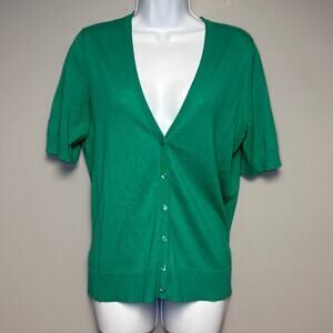 Loft Kelly Green 1/2 Sleeve Lightweight Cotton Button Open Cardigan Womens Sz M